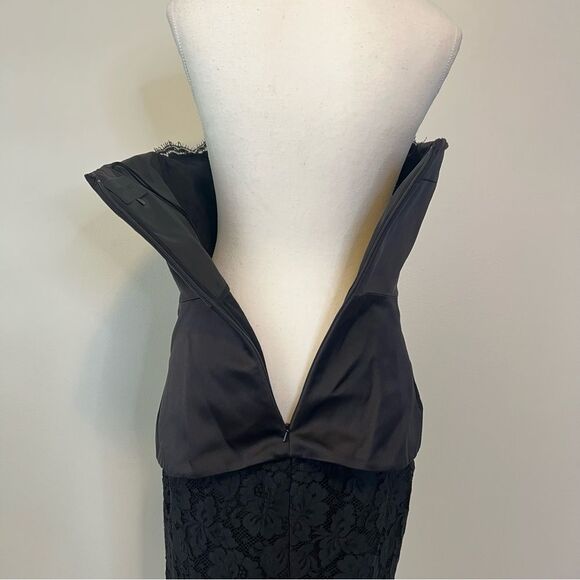 CUSHNIE ET OCHS Strapless Black Duchess Satin Lace Midi Dress Size 6 - Picture 12 of 15